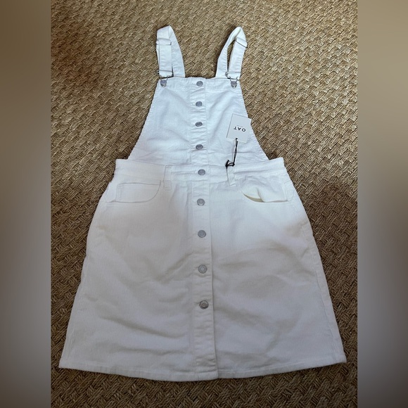 🌈NWT Oat Women's Corduroy Overall Jumper Dress White Size 8 - Picture 4 of 7